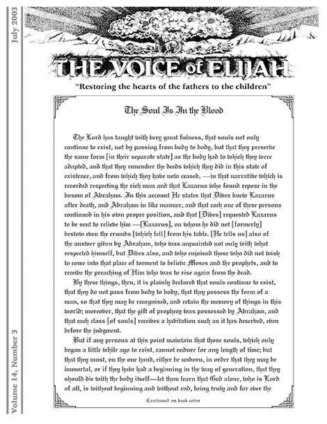 The Voice of Elijah® July 2003 Newsletter