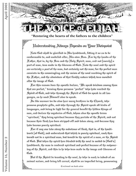 The Voice of Elijah® April 2005 Newsletter