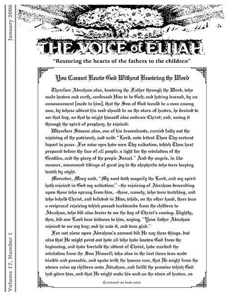 The Voice of Elijah® January 2006 Newsletter
