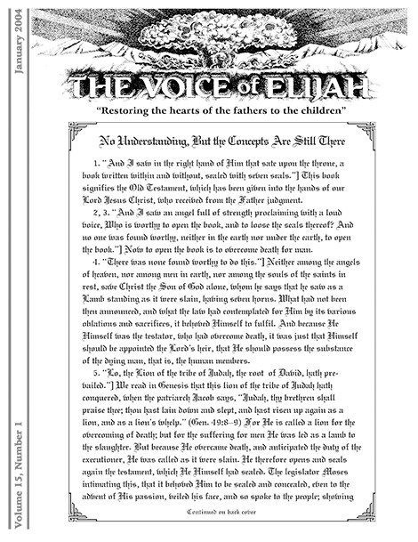 The Voice of Elijah® January 2004 Newsletter