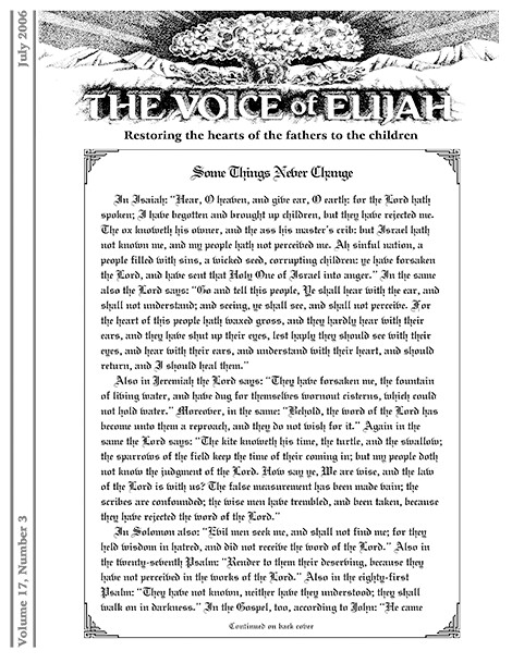 The Voice of Elijah® July 2006 Newsletter