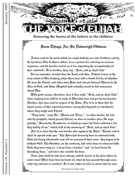 The Voice of Elijah® January 2007 Newsletter