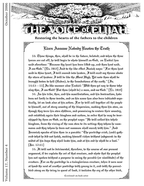 The Voice of Elijah® October 2006 Newsletter