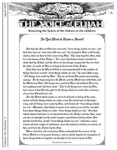 The Voice of Elijah® April 2007 Newsletter