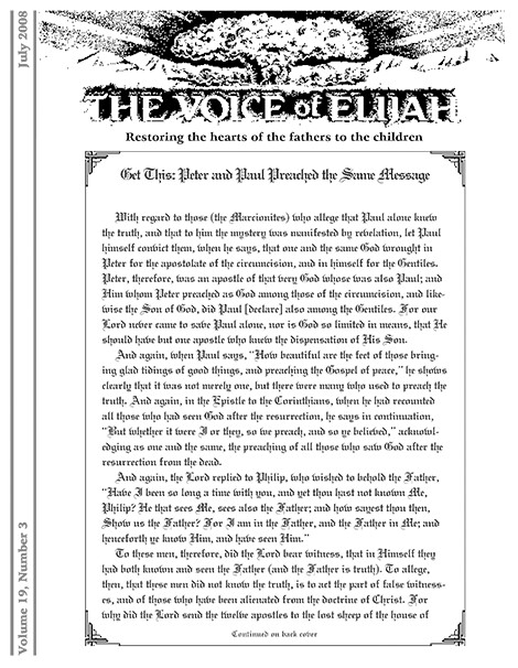 The Voice of Elijah® July 2008 Newsletter