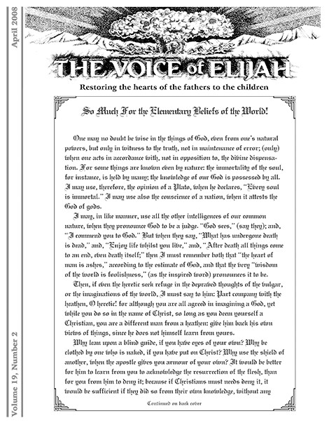 The Voice of Elijah® April 2008 Newsletter