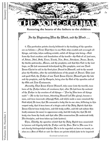 The Voice of Elijah® January 2009 Newsletter