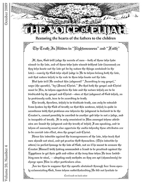 The Voice of Elijah® October 2009 Newsletter