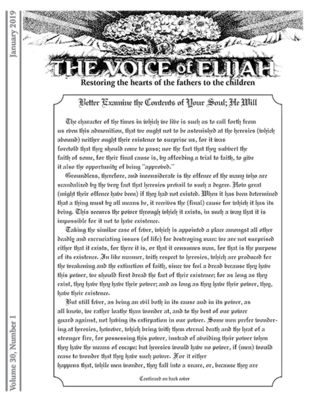 The Voice of Elijah® January 2019 Newsletter