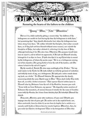 The Voice of Elijah® October 2010 Newsletter