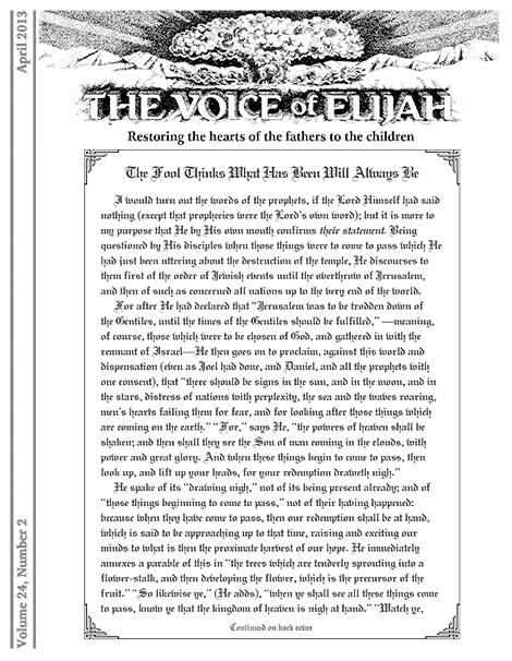 The Voice of Elijah® April 2013 Newsletter