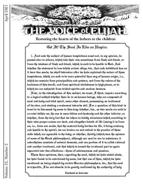The Voice of Elijah® April 2021 Newsletter