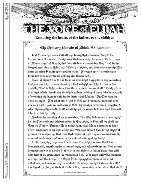 The Voice of Elijah® April 2016 Newsletter