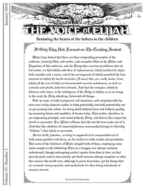 The Voice of Elijah® January 2016 Newsletter
