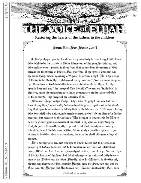 The Voice of Elijah® July 2016 Newsletter