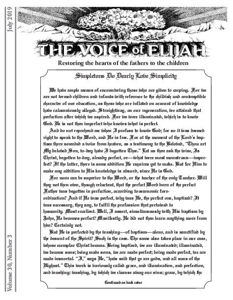 The Voice of Elijah® July 2019 Newsletter