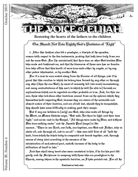 The Voice of Elijah® October 2019 Newsletter