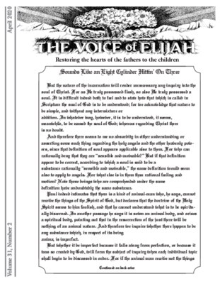 The Voice of Elijah® April 2020 Newsletter
