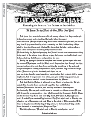 The Voice of Elijah® October 2020 Newsletter