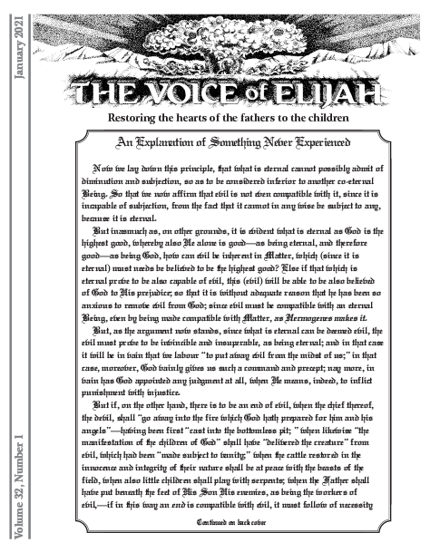 The Voice of Elijah® January 2021 Newsletter