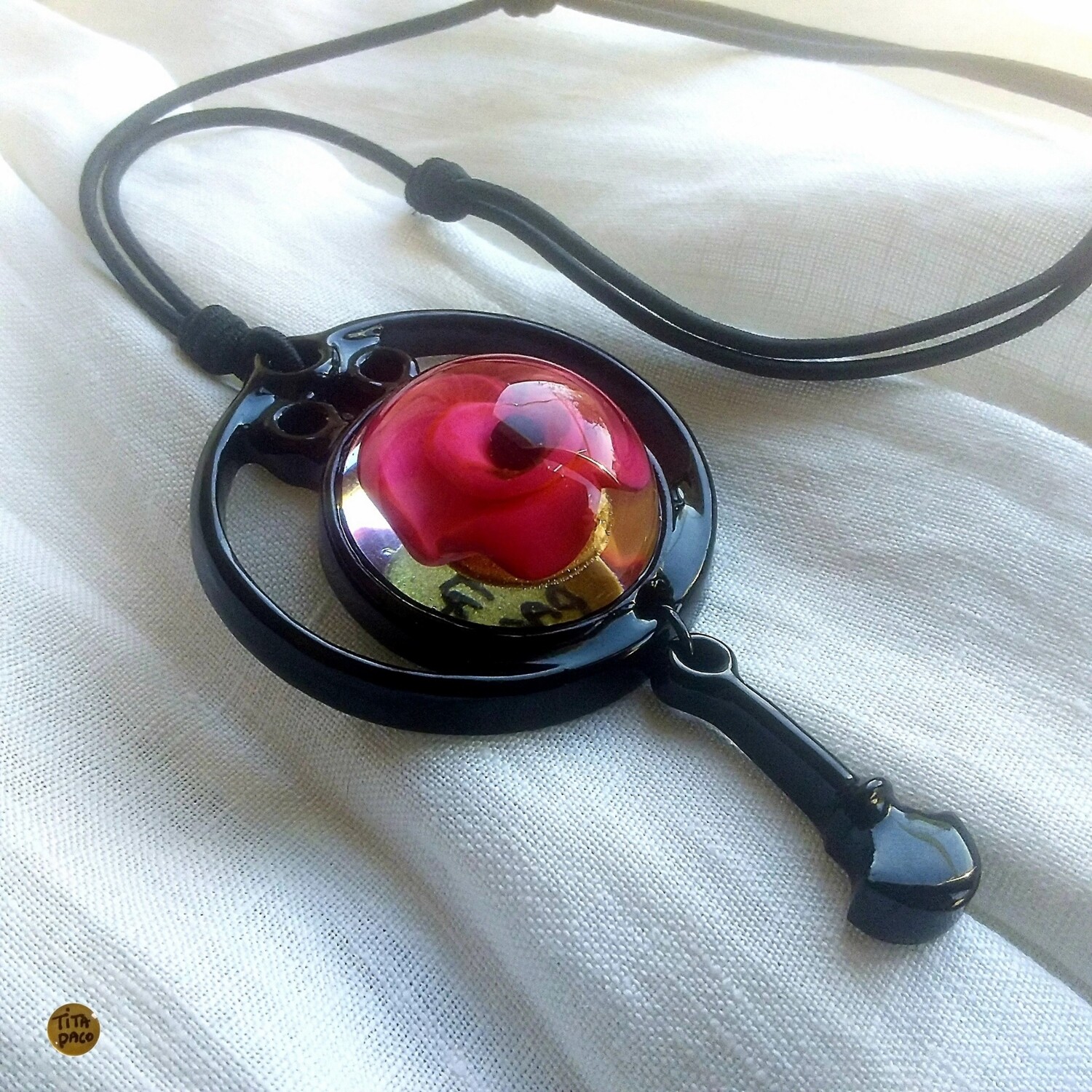 Collier fleur rose Art Nouveau 