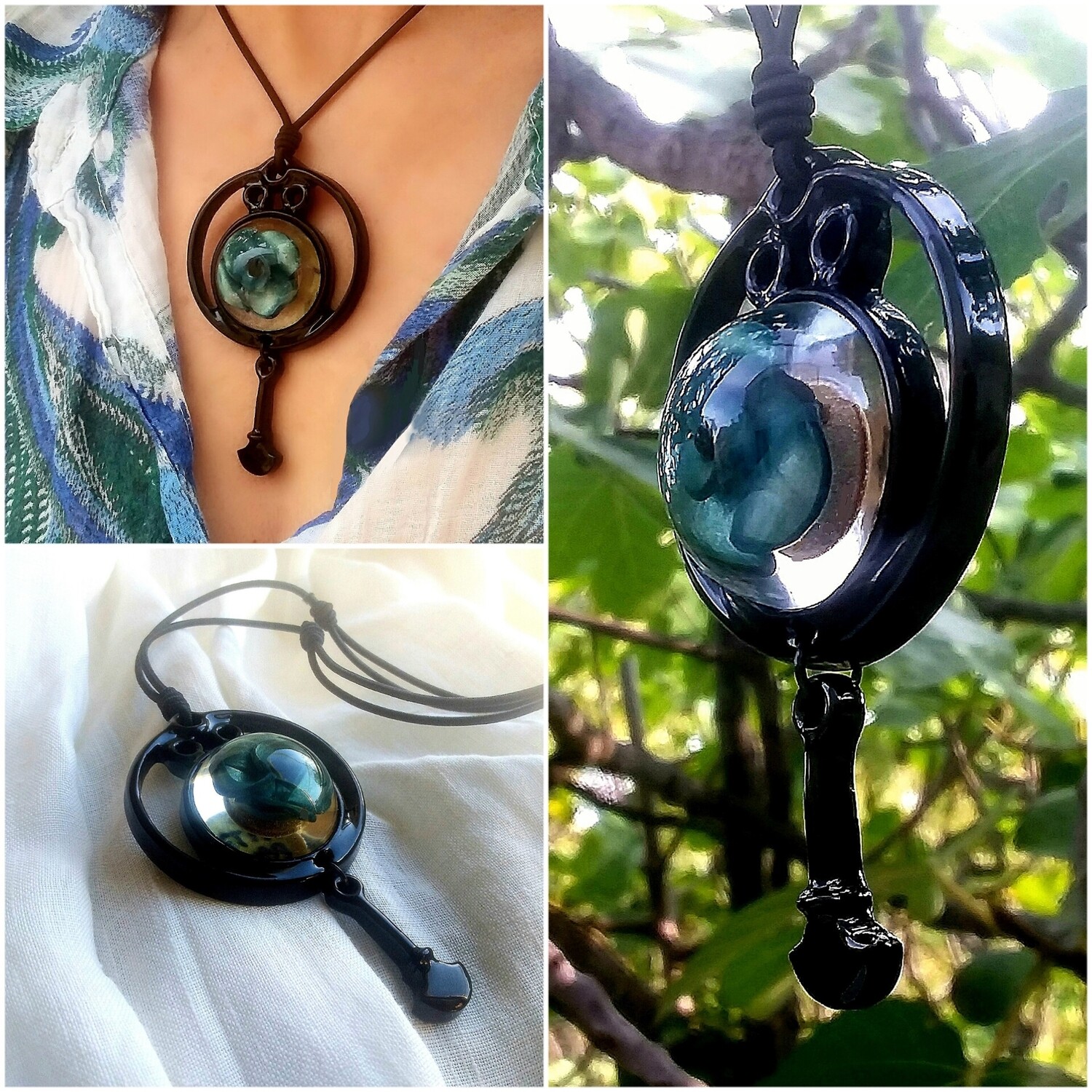 Collier Fleur Bleue Argent Art Nouveau 
