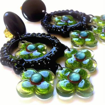 Boucles d'Oreilles Fleurs Vertes Rococo