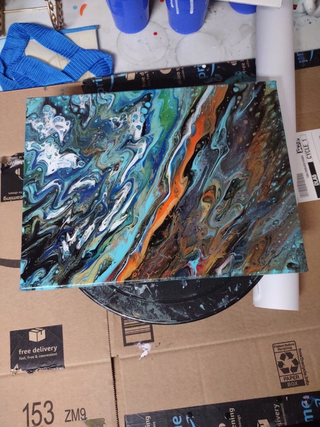 9x12 Lava through the Ocean painting