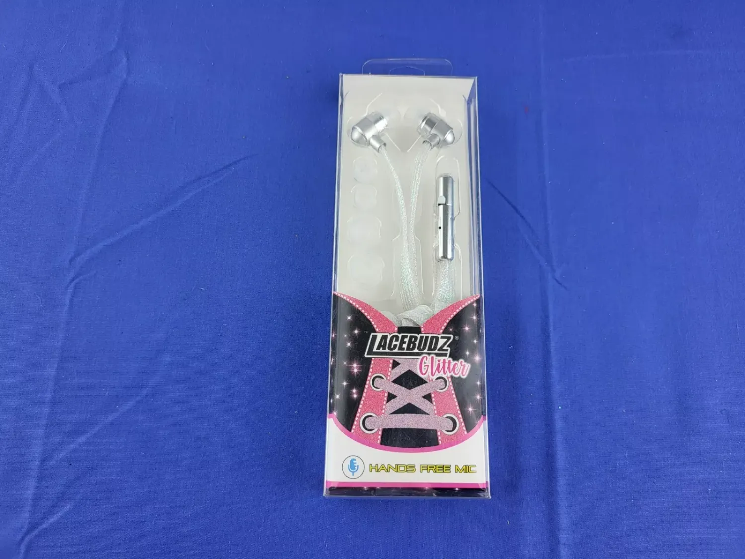 Lacebudz Earbuds w/ Mic | Glitter Colors | wired w/ 3.5 mm jack Silver Shoelace