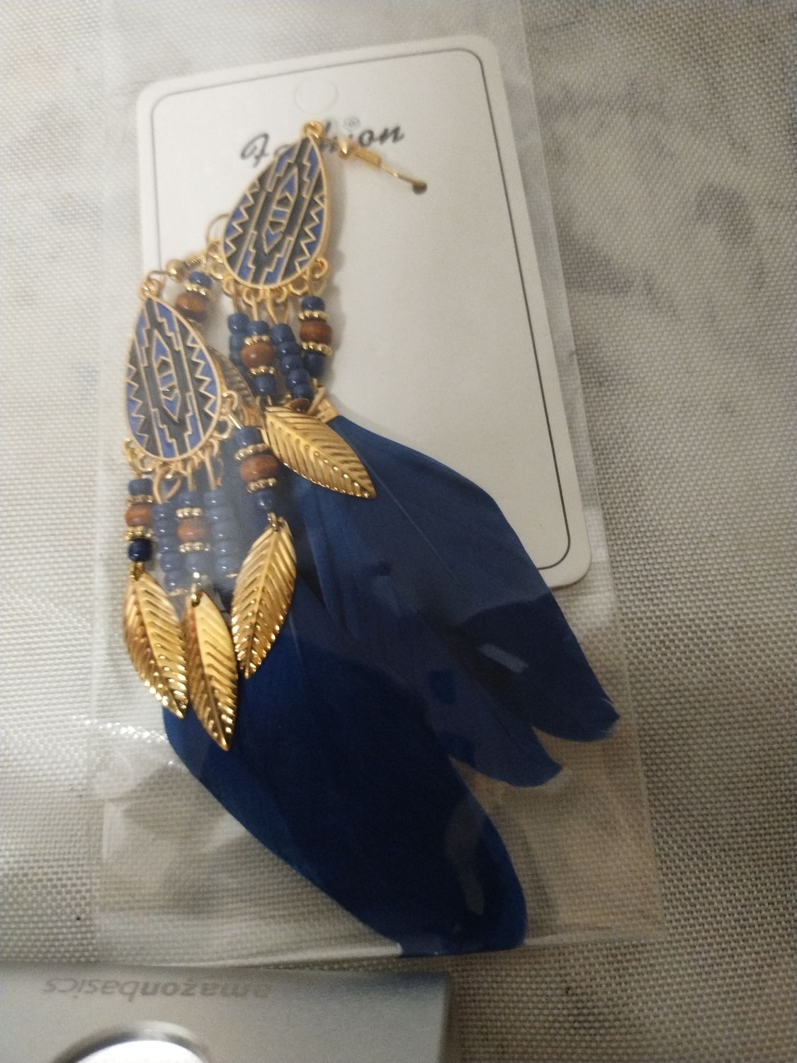 Fashion Dangle Earrings w/ All Dark Blue Feathers