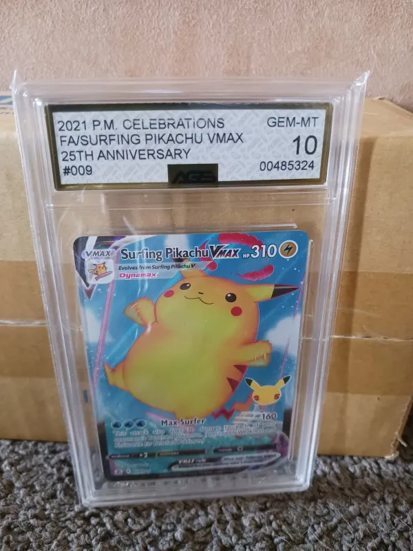 Share Pokemon Celebrations Surfing Pikachu VMAX 009/025 AGS Gem-MT 10 Holo Rare 2021