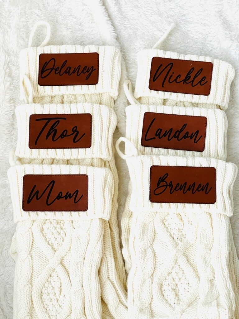 Leather Patch Cable Knit Stockings