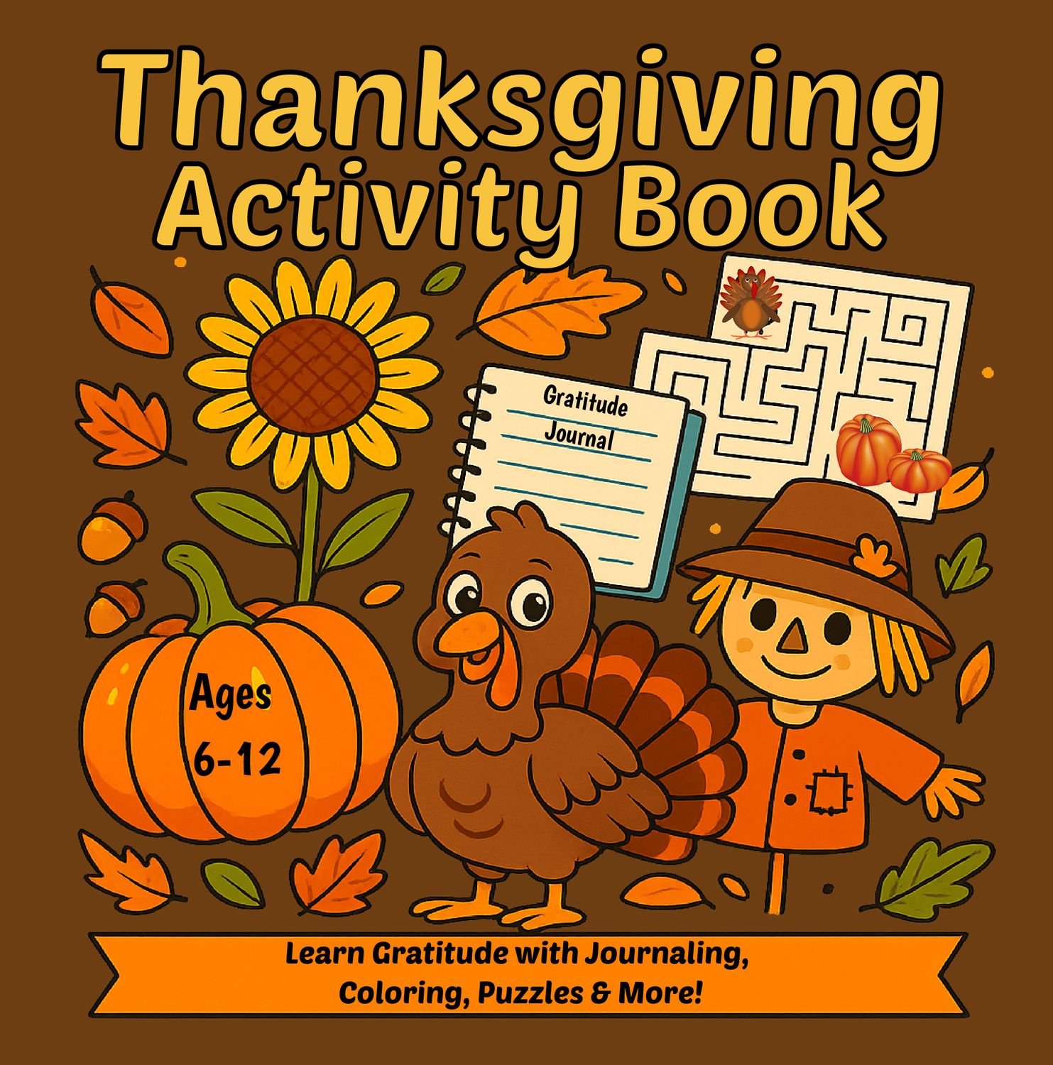 Thanksgiving Activity Book: Learn Gratitude with Journaling, Coloring, Puzzles and More | Screen-Free Fall Activities for Kids Ages 6-12 (Holiday Fun Activity Book Series)