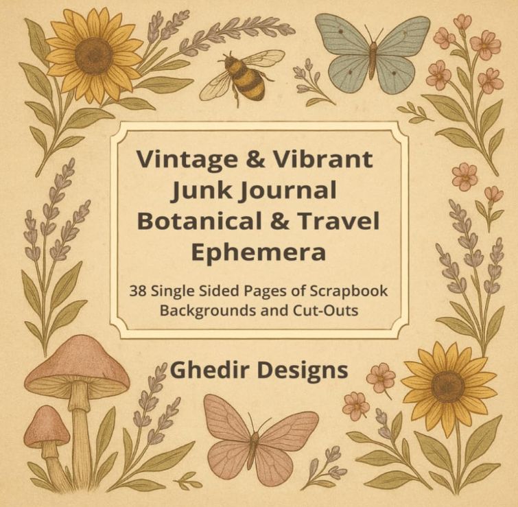 Vintage &amp; Vibrant Junk Journal Botanical &amp; Travel Ephemera: 38 Single Sided Pages of Scrapbook Backgrounds and Cut-Outs