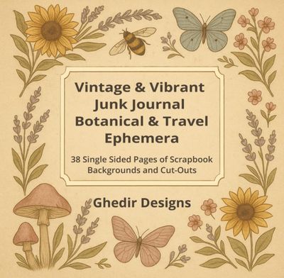 Vintage &amp; Vibrant Junk Journal Botanical &amp; Travel Ephemera: 38 Single Sided Pages of Scrapbook Backgrounds and Cut-Outs