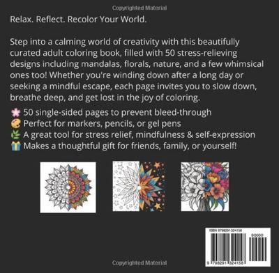 Adult Coloring Book for Relaxation: Intricate mandalas, flower bouquets, nature and whimsical fun patterned images
