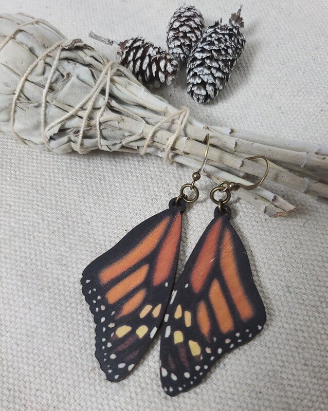 Monarch Butterfly Wing Wood Earrings