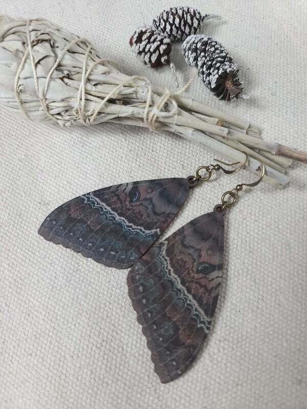 Black Witch Moth Wood Earrings