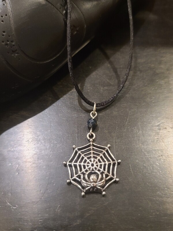 Spider Web Necklace With Black Crystal
