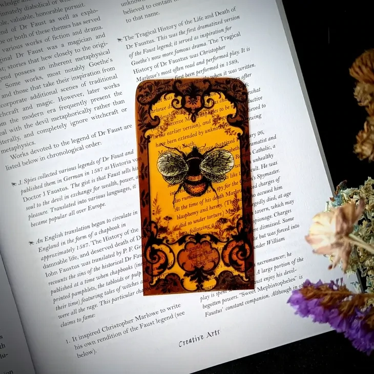 Victorian Yellow Bee Clear Bookmark