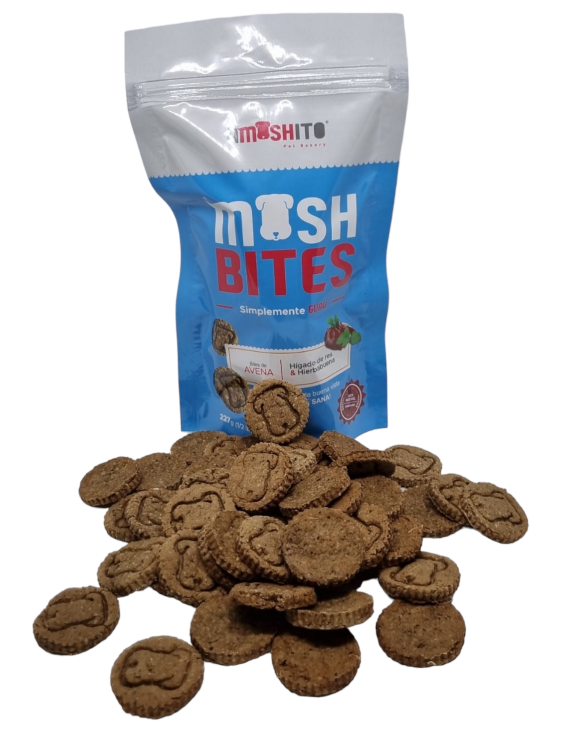 Mosh Bites  de Hígado de Res y hierbabuena, presentación de 227g