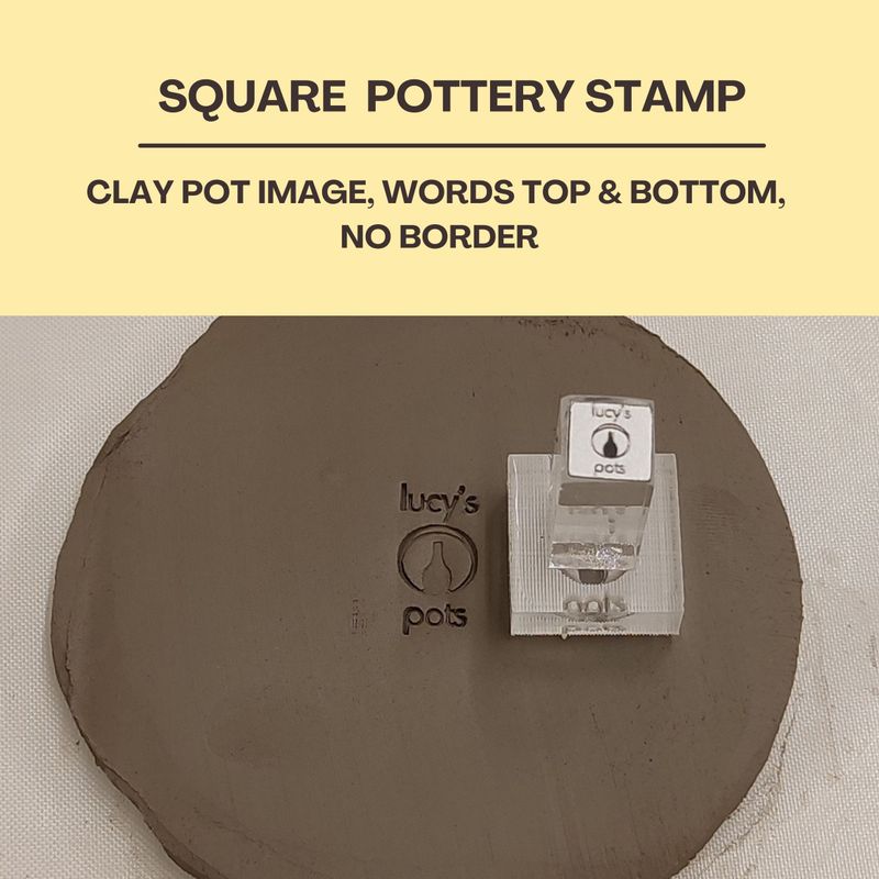 Square Acrylic Stamp With 2 Words &amp; Image, 6 Different Size Options