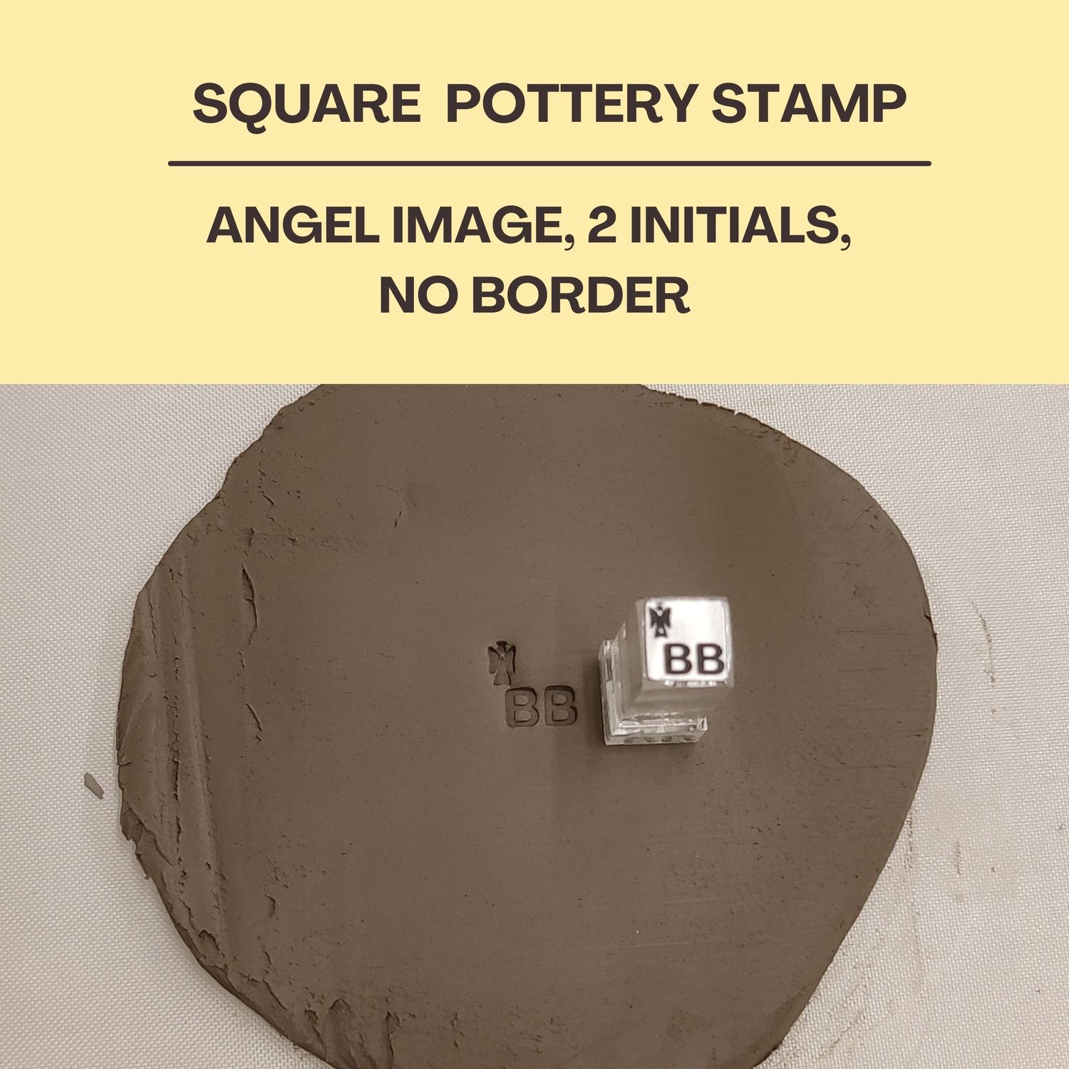 Square Acrylic Stamp With 2 Initials &amp; Image, 6 Different Size Options
