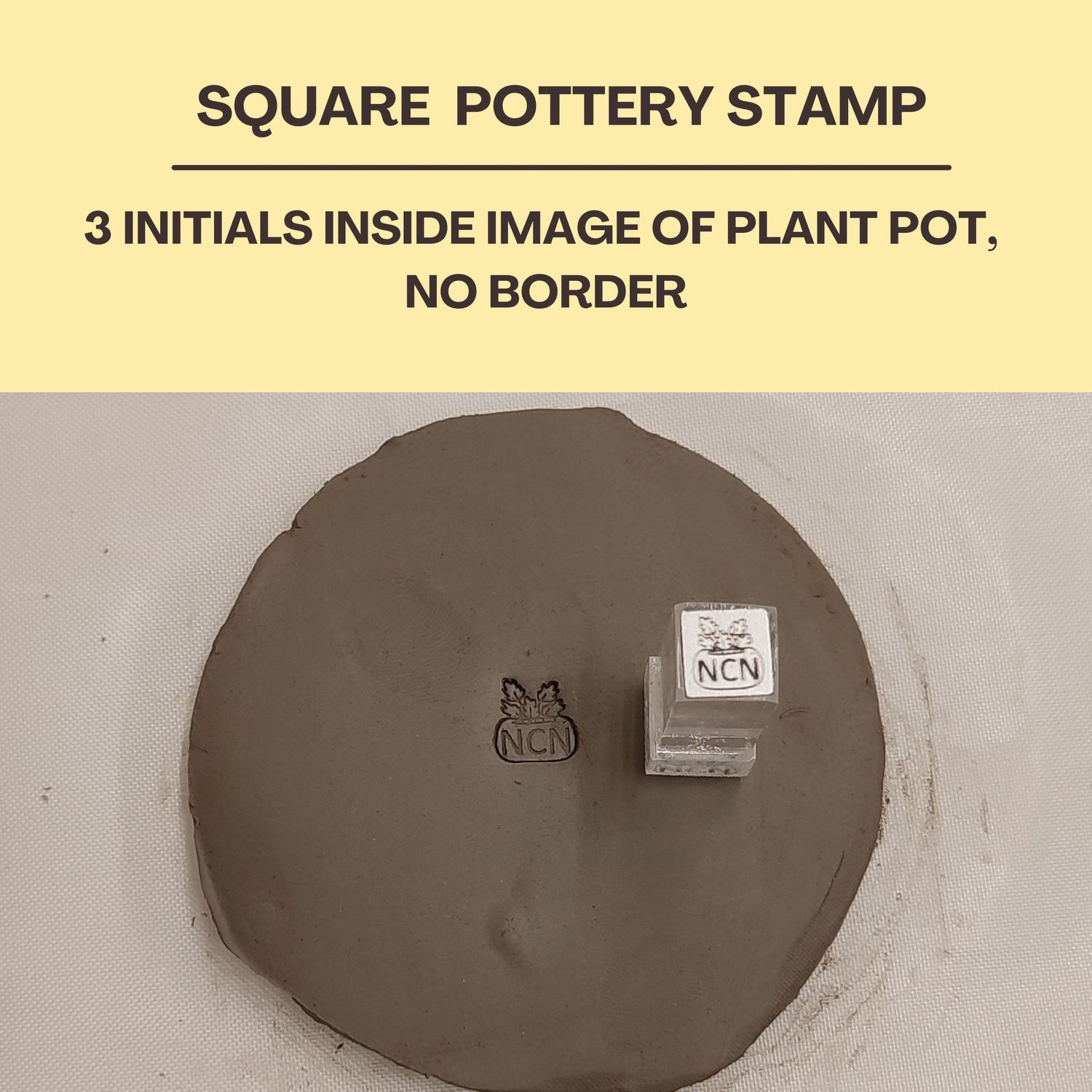 Square Acrylic Stamp With 3 Initials &amp; Image, 6 Different Size Options