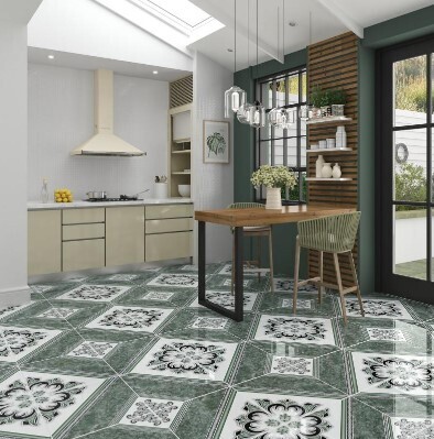 $8.990 M2 CERAMICA GEOMETRIC VERDE  45X45 CMS        CAJA 2,32M2
