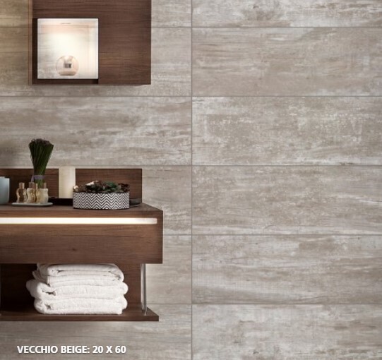 $ 12.990 M2 PORCELANATO VECCHIO BEIGE 18.7X56.1 CMS  CAJA 1,93 M2