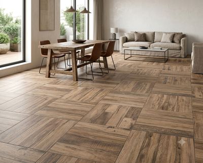 $ 8.990 M2 CERAMICA BILOBA MARRON 51X51 CMS CAJA 2,08 M2