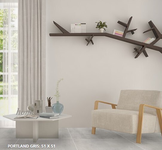 $8.990  M2 CERAMICA PORTLAND GRIS 51X51 CMS                                                   CAJA 2.08 M2