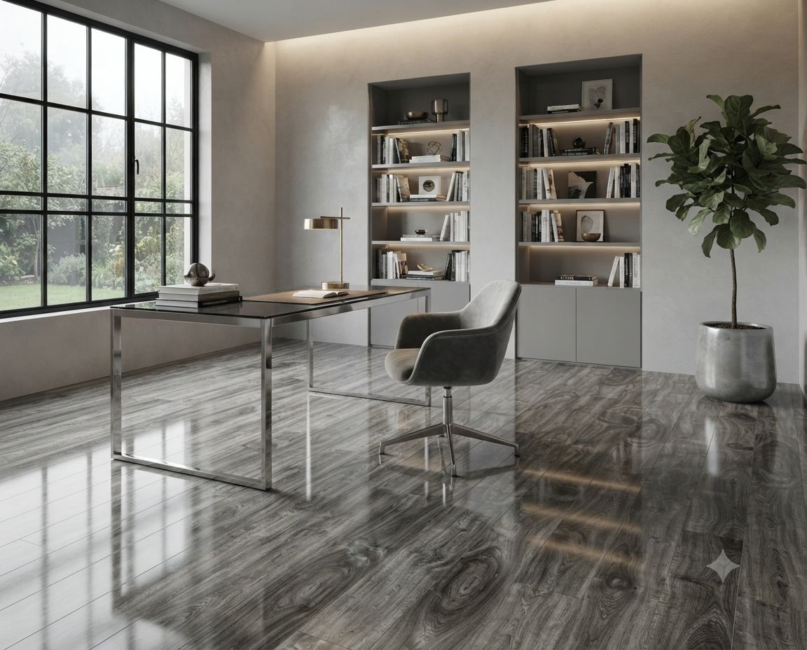 $15.990 M2 PISO FLOTANTE BRILLANTE 8.3 MM GRIS CENIZA 19.8 CM X 1,22 MT CAJA 3.14 M2