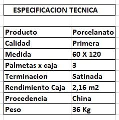 $16.990 M2 PORCELANATO  CALACATA GRIS  60X120  CAJA 2.16 M2